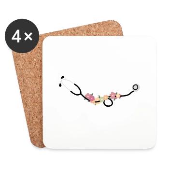 Stéthoscope avec des fleurs - Dessous de verre (lot de 4) - blanc - Devant