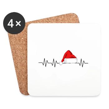 Weihnachtsmütze im Herzschlag - Untersetzer (4er-Set) - Weiß - Vorne