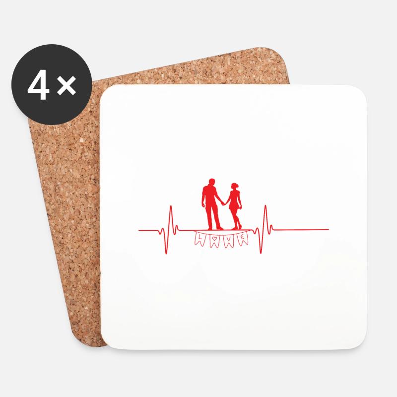 Love Herzschlag Valentinstag - Untersetzer (4er-Set) - Weiß