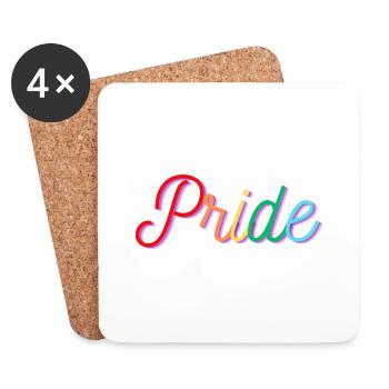Pride Regenbogen Schriftzug - Untersetzer (4er-Set) - Weiß - Vorne
