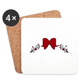 Houx de Noël avec ruban rouge - Dessous de verre (lot de 4) - blanc - Devant