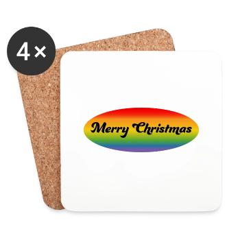 LGBTQI Merry Christmas Rainbow Oval - Coasters (set of 4) - white - Front