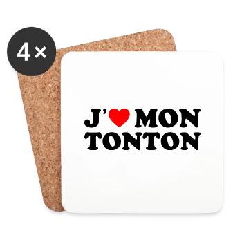 J'aime Mon Tonton Cadeau Oncle Coeur Rouge - Dessous de verre (lot de 4) - blanc - Devant