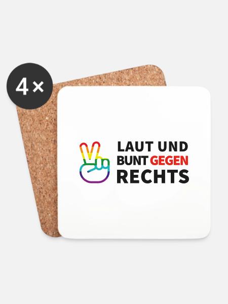 Laut und bunt gegen rechts - Untersetzer (4er-Set) - Weiß