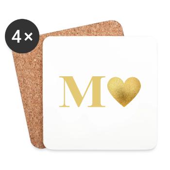 Lettre m cœur doré - Dessous de verre (lot de 4) - blanc - Devant