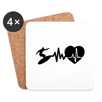 Surfing is life Heartbeat for surfers - Coasters (set of 4) - white - Front