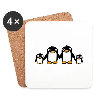 4 Pinguine Papa Mama zwei Kinder Baby Hände halten - Untersetzer (4er-Set) - Weiß - Vorne