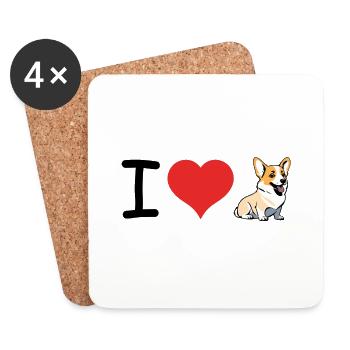 I love Corgi Heartbeat Pulse - Pet Design - Untersetzer (4er-Set) - Weiß - Vorne
