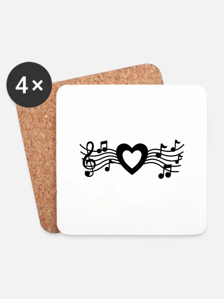 Musik-Herz - Untersetzer (4er-Set) - Weiß