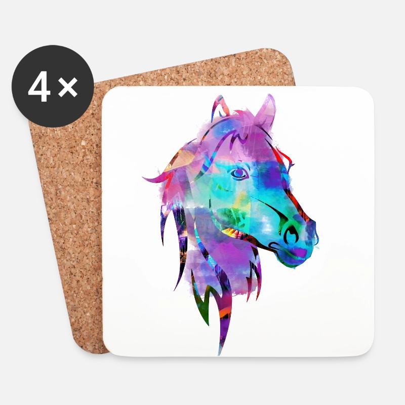 pferdekopf,pferd,aquarell,bunt,malerei - Untersetzer (4er-Set) - Weiß