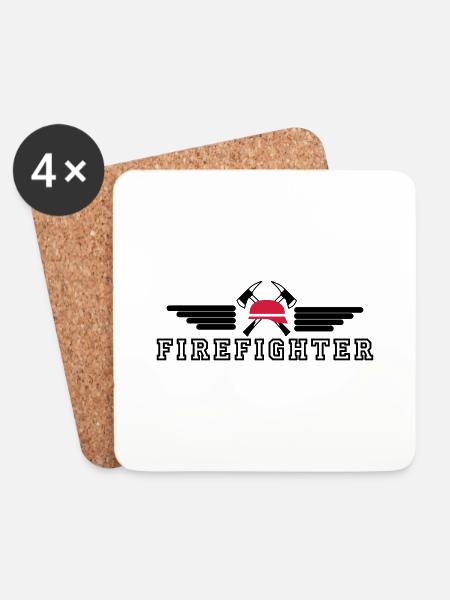 FIrefighter Logo mit Helm und Axt mit Wings - Untersetzer (4er-Set) - Weiß