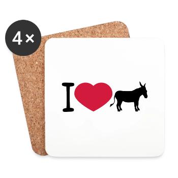 j'aime l'amour coeur âne cheval poney petit packelsel l - Dessous de verre (lot de 4) - blanc - Devant