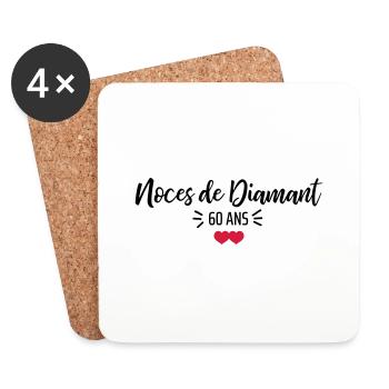 noces de Diamant - Dessous de verre (lot de 4) - blanc - Devant