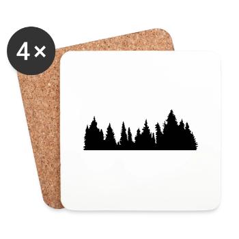 baeume wald nadelwald nadelbaum forst silhouette f - Untersetzer (4er-Set) - Weiß - Vorne