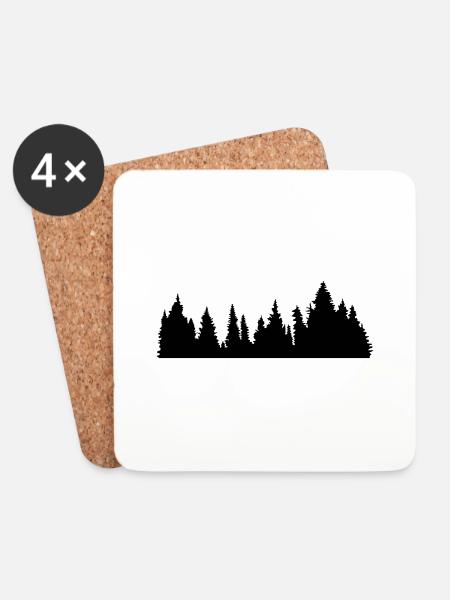 baeume wald nadelwald nadelbaum forst silhouette f - Untersetzer (4er-Set) - Weiß