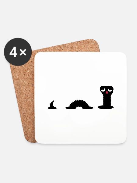 Früher Wurm / Early Worm (3c) - Untersetzer (4er-Set) - Weiß