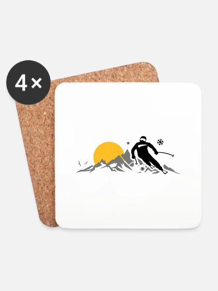Winter - Skifahrer Berge - Untersetzer (4er-Set) - Weiß
