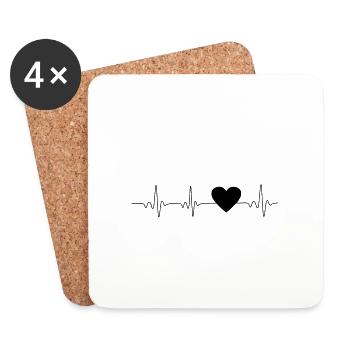 Heartbeat heart black 🖤 - Coasters (set of 4) - white - Front