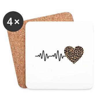 heart leopard heartbeat gift idea - Coasters (set of 4) - white - Front