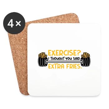 Exercise Extra Fries Quote - Coasters (set of 4) - white - Front