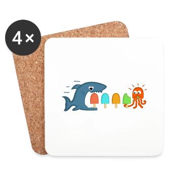Les requins et les méduses mangent des sucettes glacées - Dessous de verre (lot de 4) - blanc - Devant