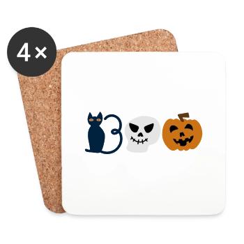 Süßes Kinder Halloween Boo, Katze, Geist, Kürbis - Untersetzer (4er-Set) - Weiß - Vorne