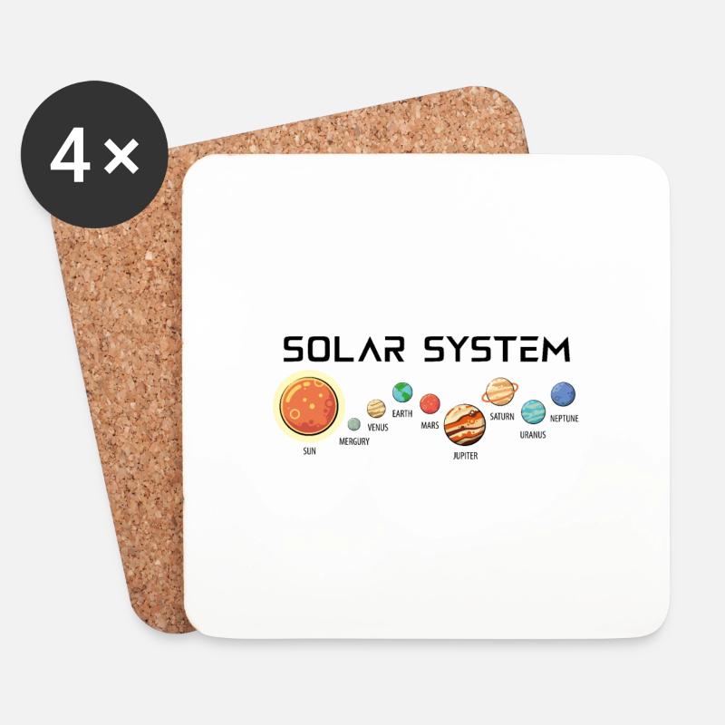 Système solaire avec ses planètes - Dessous de verre (lot de 4) - blanc