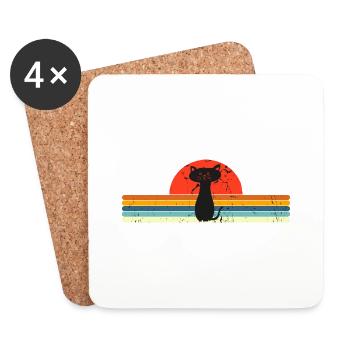 Cat Vintage retro sunset - Coasters (set of 4) - white - Front