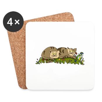 Chats - Dessous de verre (lot de 4) - blanc - Devant