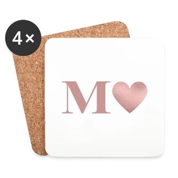 Letter M Heart Rose Gold - Coasters (set of 4) - white - Front
