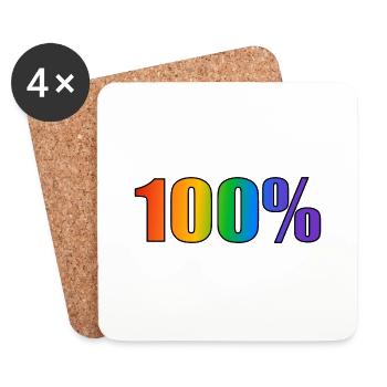 100 Prozent schwuler LGBT Pride Regenbogentext - Untersetzer (4er-Set) - Weiß - Vorne