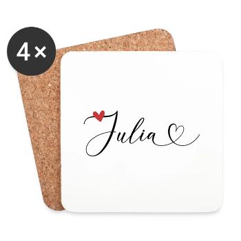 Julia Name Vorname Kalligrafieherz - Untersetzer (4er-Set) - Weiß - Vorne