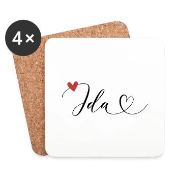 Ida Nom Prénom Calligraphie Coeur - Dessous de verre (lot de 4) - blanc - Devant