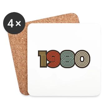 1980 rétro vintage - Dessous de verre (lot de 4) - blanc - Devant