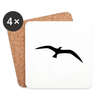 Seagull Bird Flying Seabird Silhouette Outline Beautiful - Coasters (set of 4) - white - Front