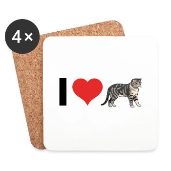 I love Scottish Fold - Cute Cat Sticker - Untersetzer (4er-Set) - Weiß - Vorne