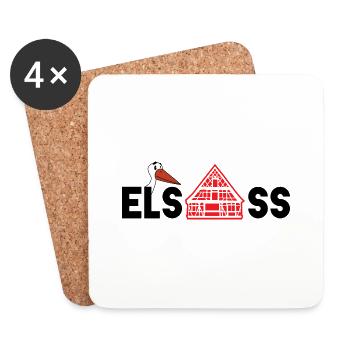 Alsace : cigogne & maison - Dessous de verre (lot de 4) - blanc - Devant