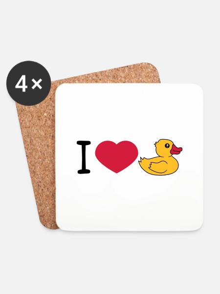 love i love heart squeaky duck rubber duck bath duck - Coasters (set of 4) - white
