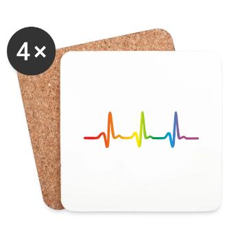 Rainbow Heartbeat, Lgbt Pride Ecg Pulse - Dessous de verre (lot de 4) - blanc - Devant