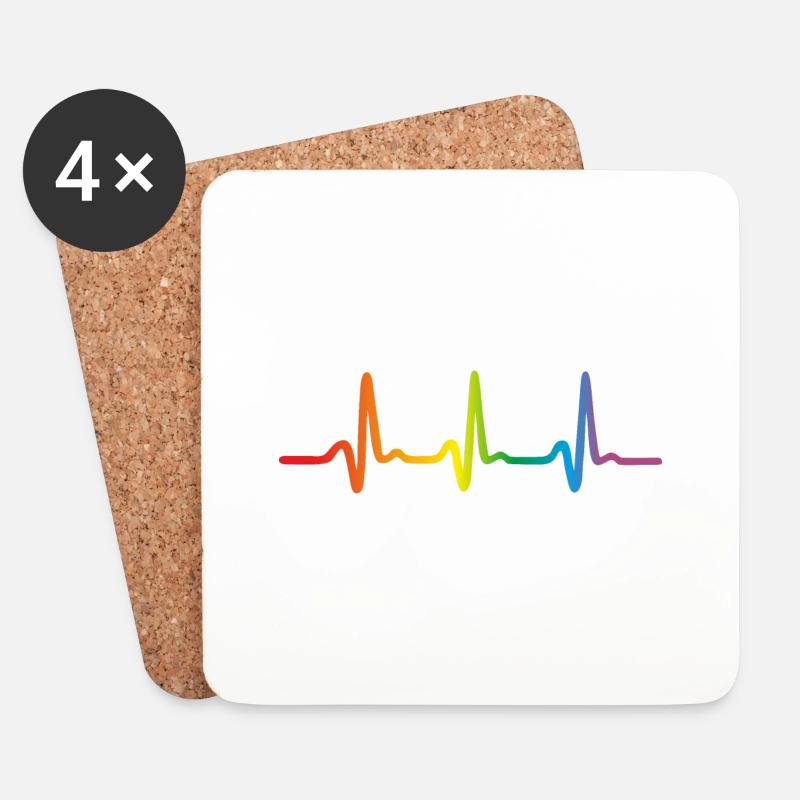 Lgbt Regenbogen Herzschlag, Pride EKG Puls - Untersetzer (4er-Set) - Weiß