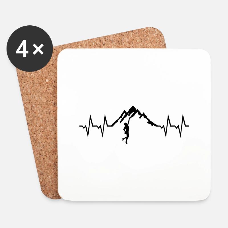 Klettern, Berg und EKG Herzschlag - Untersetzer (4er-Set) - Weiß