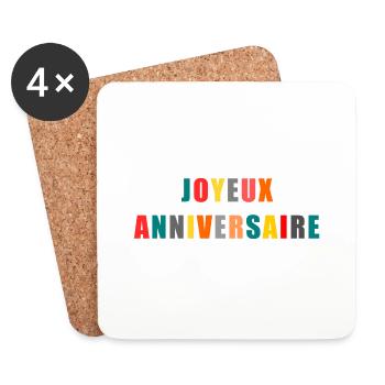 HAPPY BIRTHDAY. JOYEUX ANNIVERSAIRE. ANNIVERSAIRE. - Dessous de verre (lot de 4) - blanc - Devant