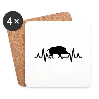 Hunting is passion / heartbeat - wild boar - Coasters (set of 4) - white - Front