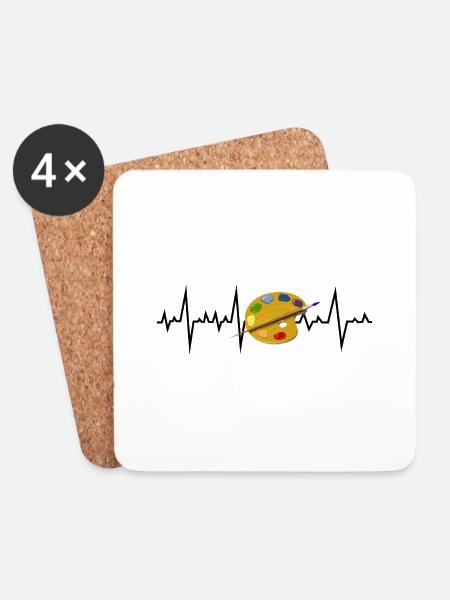 Künstler Kunst Lehrer Malerei Maler Heartbeat Geschenk - Untersetzer (4er-Set) - Weiß