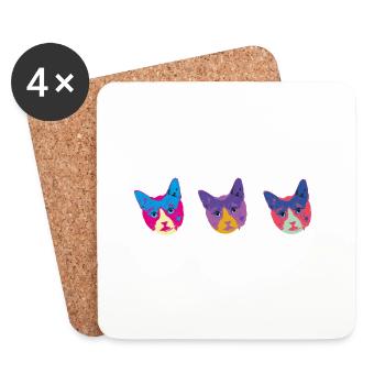 cats faces,3 cats,warhol, cat's head,cat - Coasters (set of 4) - white - Front
