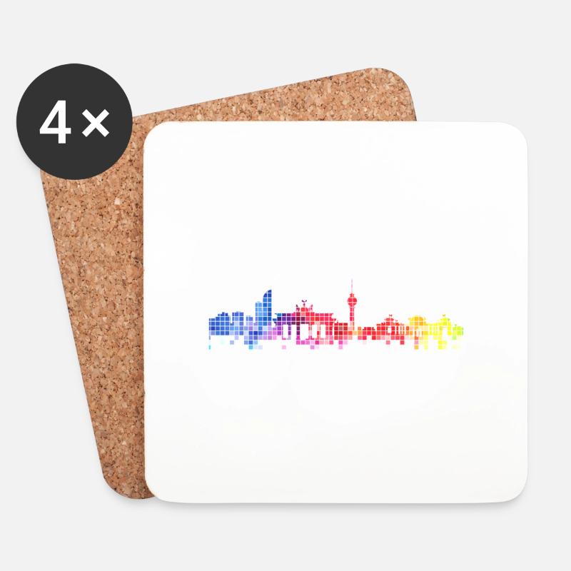 Berlin Deutschland Stadt Skyline Pixel Bunt - Untersetzer (4er-Set) - Weiß