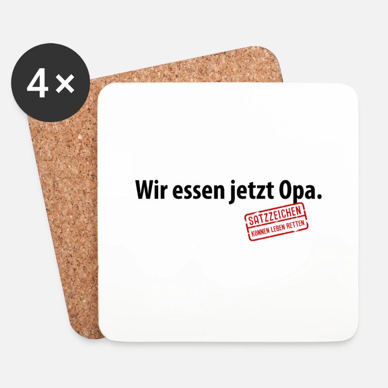 Wir essen jetzt Opa Satzzeichen Leben retten Komma - Untersetzer (4er-Set) - Weiß