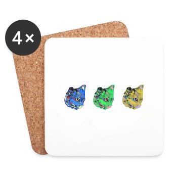 chat, bleu, peinture, chaton, warhol, pop art - Dessous de verre (lot de 4) - blanc - Devant