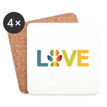 Dog Paw Love Love Colorful Dogs Paw Print 2 - Coasters (set of 4) - white - Front