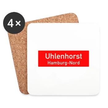 Hamburg - Ortsschild/Bezirksschild - Uhlenhorst - Untersetzer (4er-Set) - Weiß - Vorne